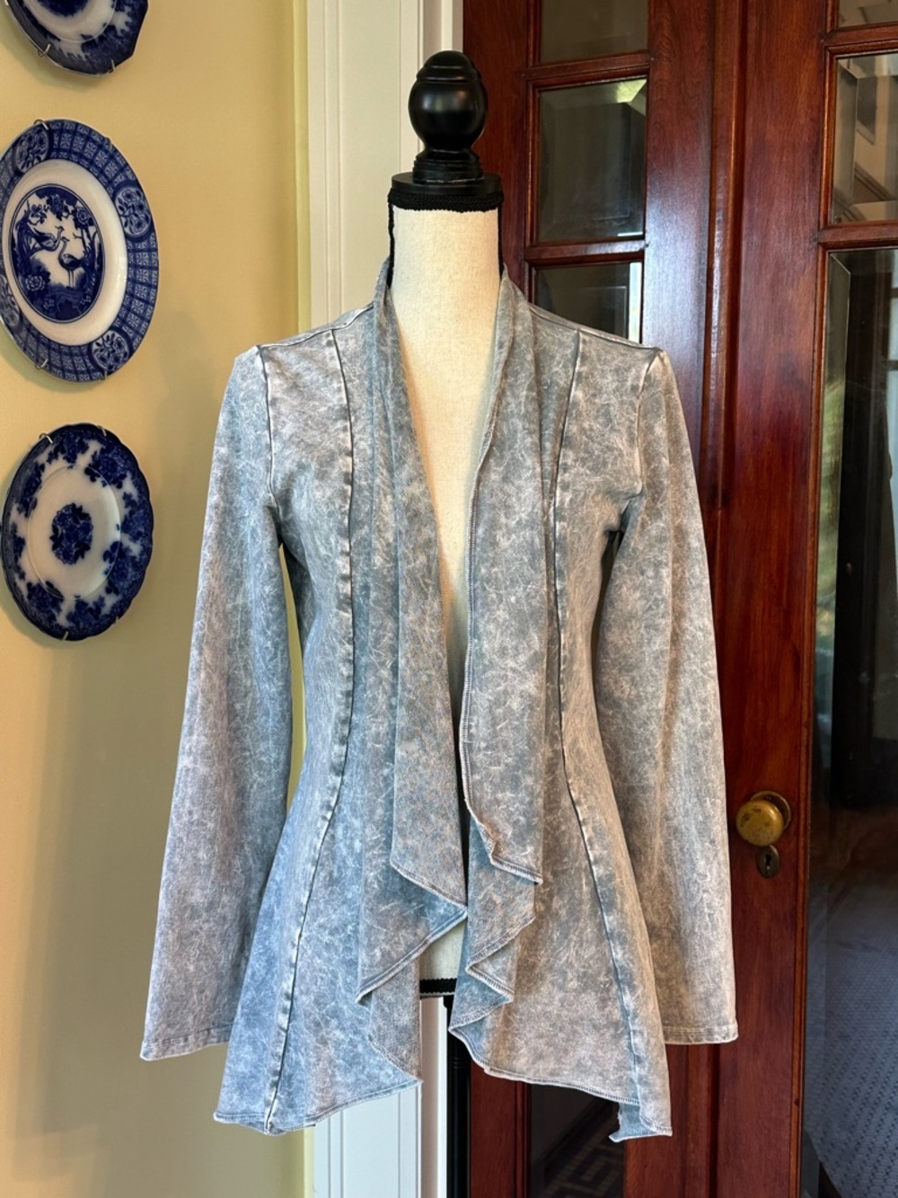 Testimony Los Angeles Mineral Wash Open Front Draped Jacket Cardigan, Size M